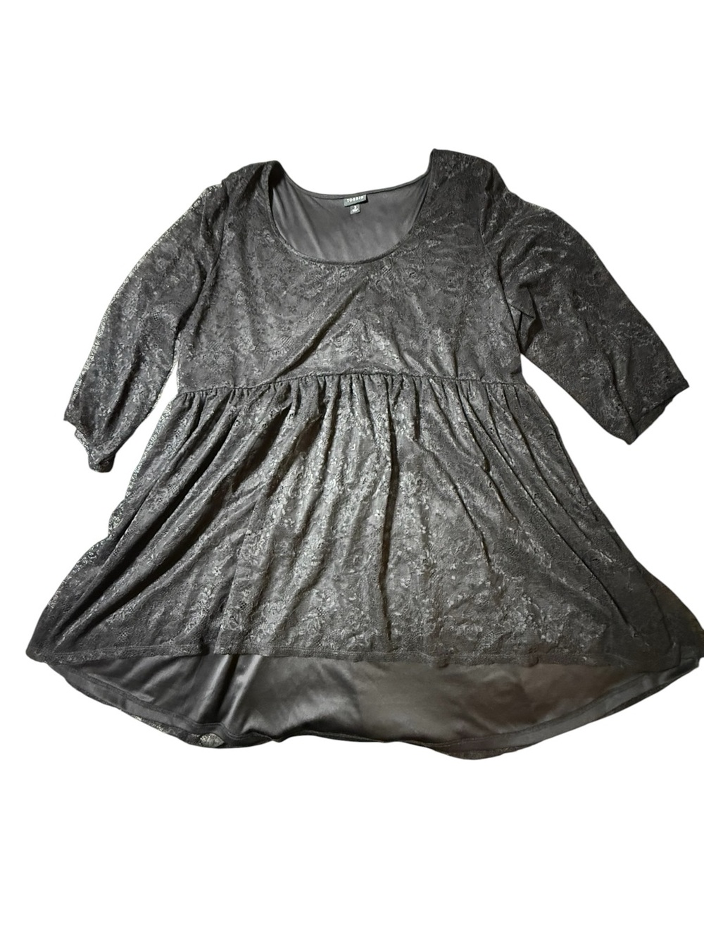 Torrid Black Lace Babydoll Tunic Top Size 3 3X 3/4 Sleeve Scoop Neck Whimsigoth